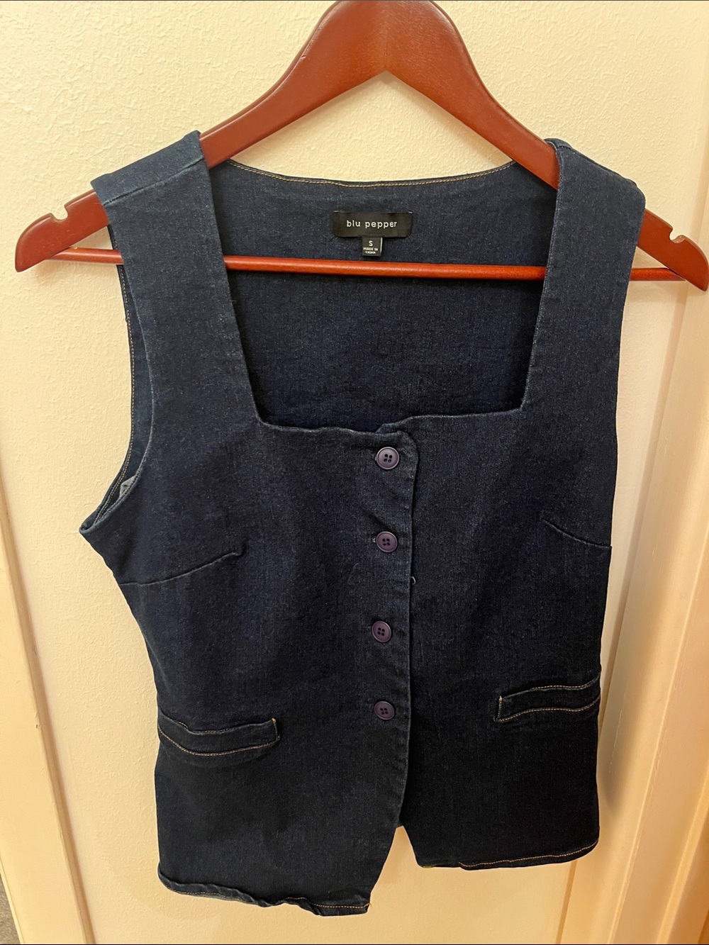 Blu Pepper Navy Denim Button-Front Vest